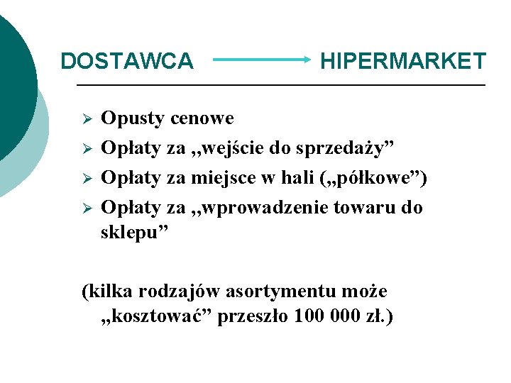 DOSTAWCA Ø Ø HIPERMARKET Opusty cenowe Opłaty za , , wejście do sprzedaży” Opłaty