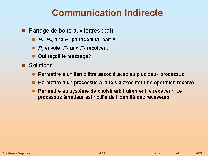 Communication Indirecte n Partage de boîte aux lettres (bal) l P 1, P 2,