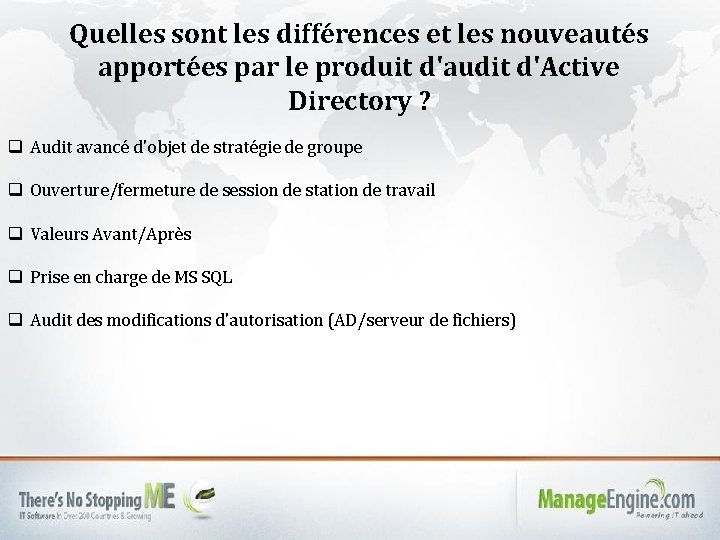 Quelles sont les différences et les nouveautés apportées par le produit d'audit d'Active Directory