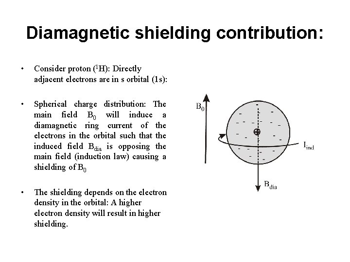 Diamagnetic shielding contribution: • Consider proton (1 H): Directly adjacent electrons are in s