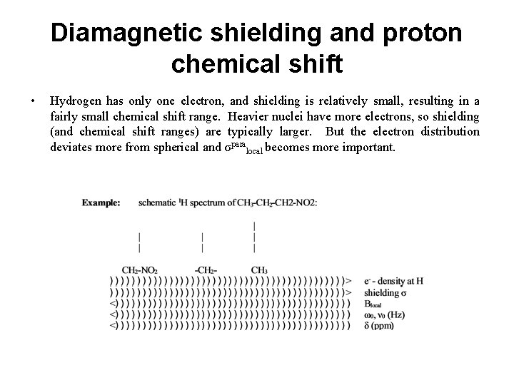 Diamagnetic shielding and proton chemical shift • Hydrogen has only one electron, and shielding