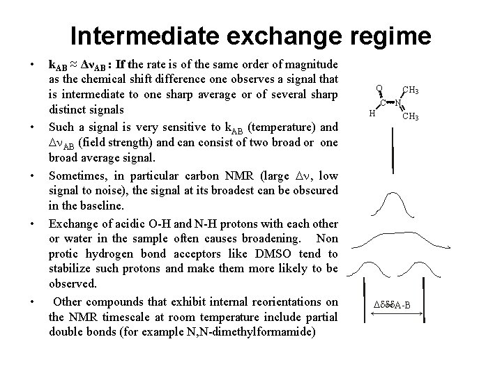 Intermediate exchange regime • • • k. AB ≈ ΔνAB : If the rate