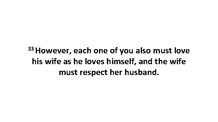 33 However, each one of you also must love his wife as he loves