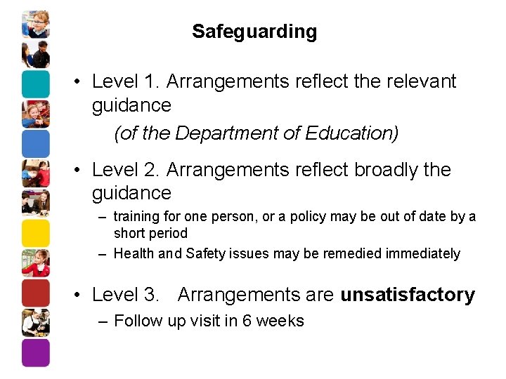 Safeguarding • Level 1. Arrangements reflect the relevant guidance (of the Department of Education)
