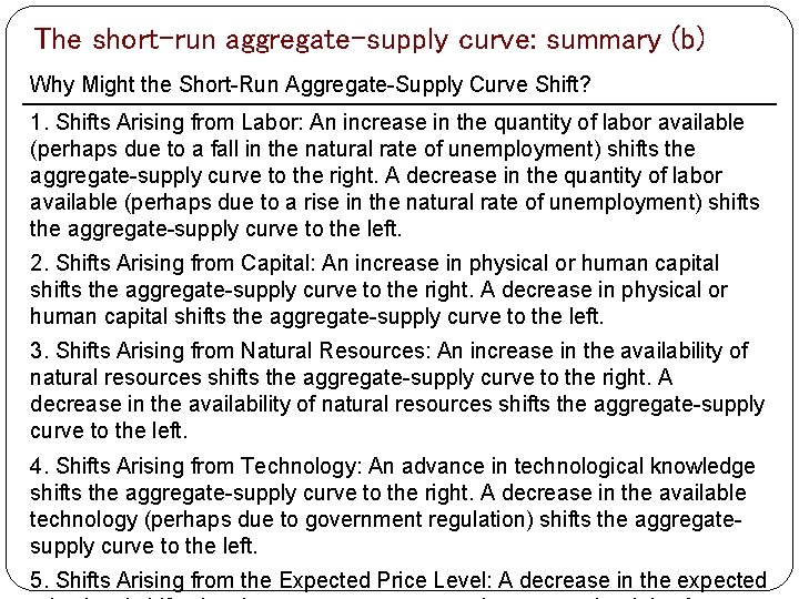 The short-run aggregate-supply curve: summary (b) Why Might the Short-Run Aggregate-Supply Curve Shift? 1.