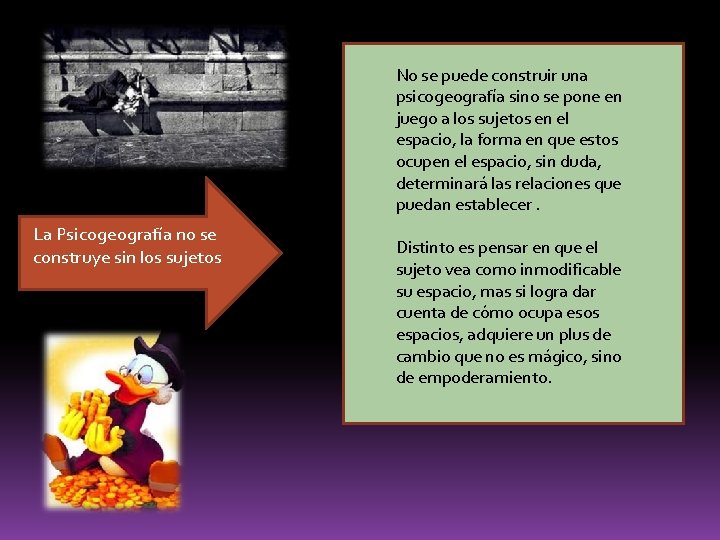 No se puede construir una psicogeografía sino se pone en juego a los sujetos No se puede construir una psicogeografía sino se pone en juego a los sujetos