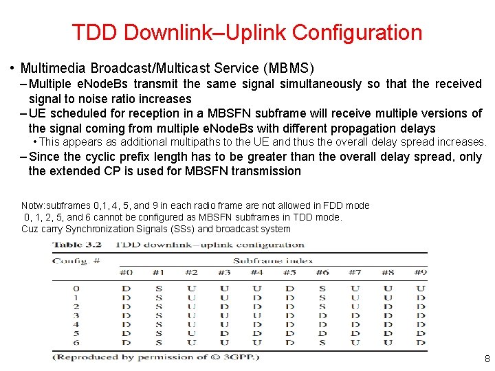 TDD Downlink–Uplink Configuration • Multimedia Broadcast/Multicast Service (MBMS) – Multiple e. Node. Bs transmit