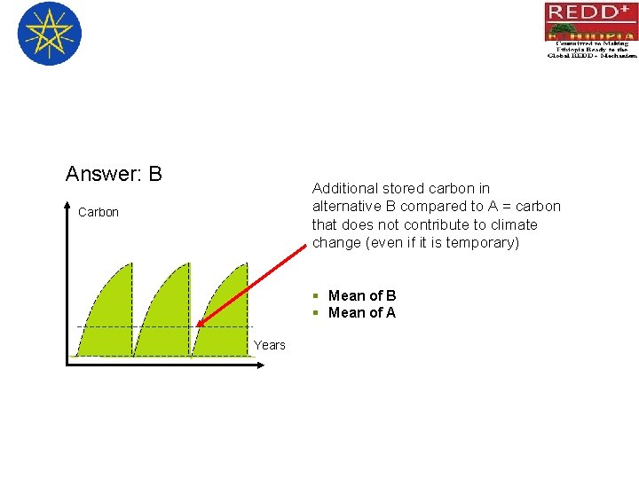 Answer: B Additional stored carbon in alternative B compared to A = carbon that