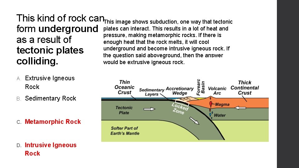This kind of rock can. This image shows subduction, one way that tectonic can