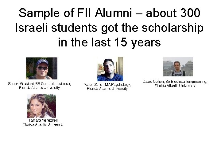 Sample of FII Alumni – about 300 Israeli students got the scholarship in the