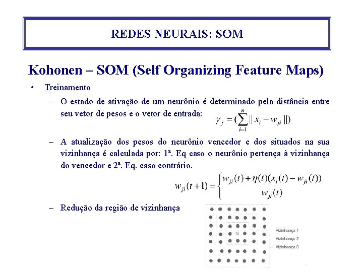 REDES NEURAIS: SOM Kohonen – SOM (Self Organizing Feature Maps) • Treinamento – O