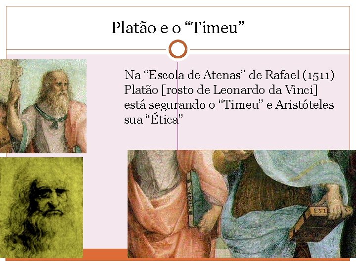 Platão e o “Timeu” Na “Escola de Atenas” de Rafael (1511) Platão [rosto de