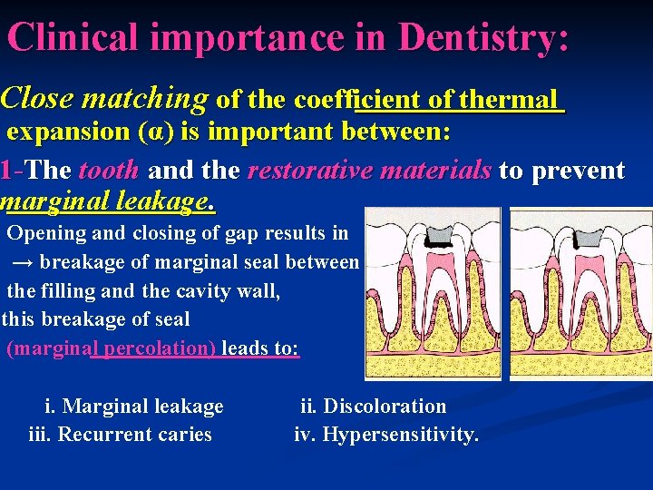 Clinical importance in Dentistry: Close matching of the coefficient of thermal expansion (α) is