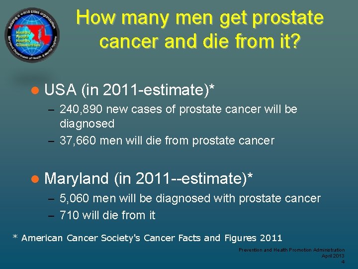 How many men get prostate cancer and die from it? l USA (in 2011