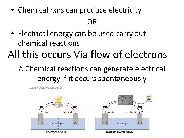  • Chemical rxns can produce electricity OR • Electrical energy can be used