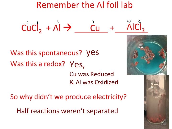 Remember the Al foil lab +2 -1 0 0 +3 -1 Al. Cl 3