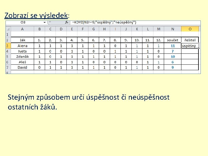 Zobrazí se výsledek: Stejným způsobem urči úspěšnost či neúspěšnost ostatních žáků. 