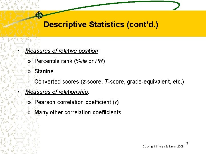 Descriptive Statistics (cont’d. ) • Measures of relative position: » Percentile rank (%ile or Descriptive Statistics (cont’d. ) • Measures of relative position: » Percentile rank (%ile or