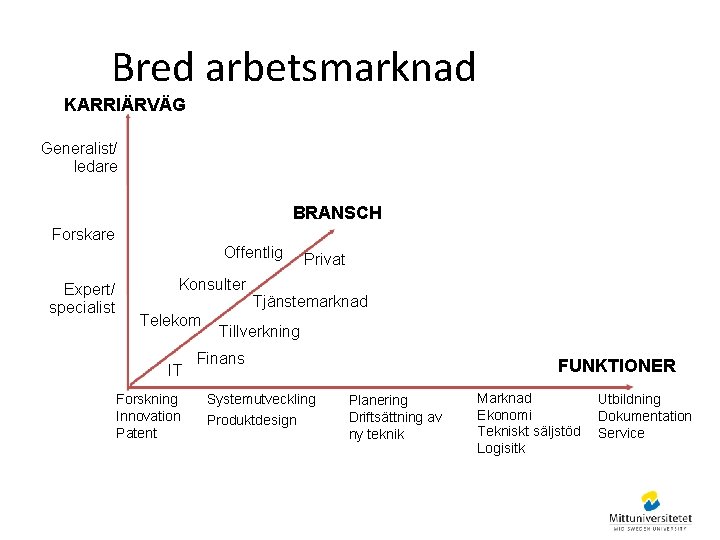 Bred arbetsmarknad KARRIÄRVÄG Generalist/ ledare BRANSCH Forskare Expert/ specialist Offentlig Konsulter Telekom IT Forskning