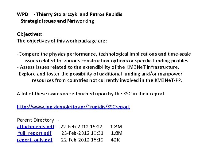 WPD - Thierry Stolarczyk and Petros Rapidis Strategic Issues and Networking Objectives: The objectives WPD - Thierry Stolarczyk and Petros Rapidis Strategic Issues and Networking Objectives: The objectives