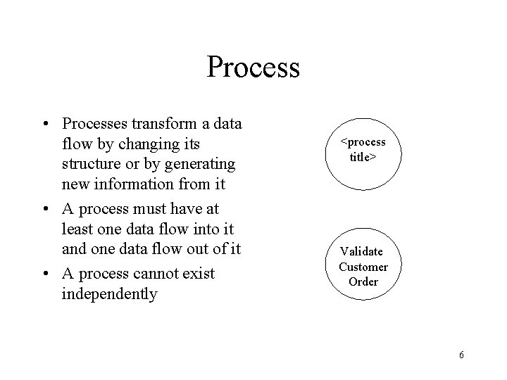 Process • Processes transform a data flow by changing its structure or by generating
