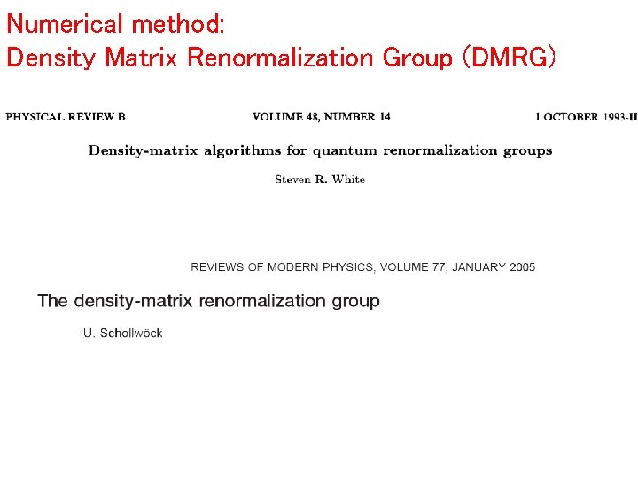 Numerical method: Density Matrix Renormalization Group (DMRG) 