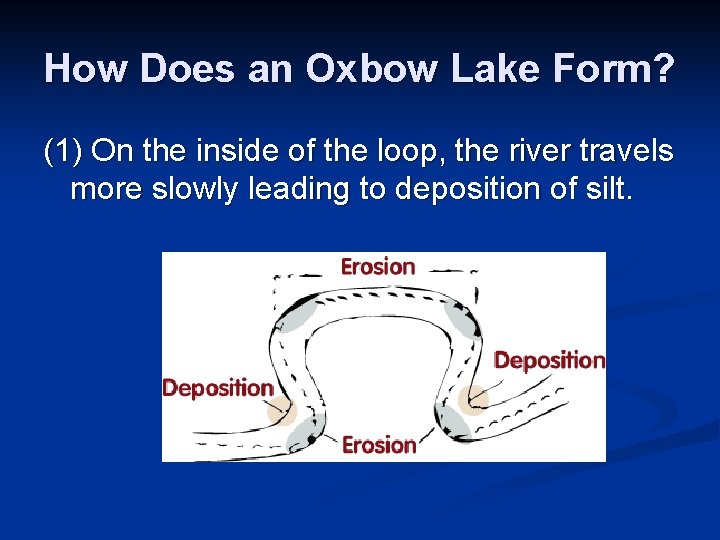 How Does an Oxbow Lake Form? (1) On the inside of the loop, the