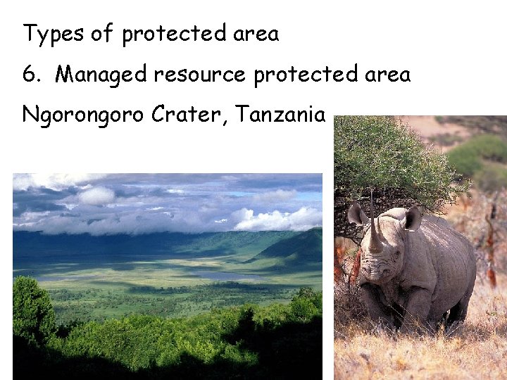 Types of protected area 6. Managed resource protected area Ngorongoro Crater, Tanzania 