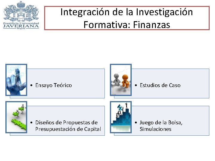 Integración de la Investigación Formativa: Finanzas • Ensayo Teórico • Estudios de Caso •