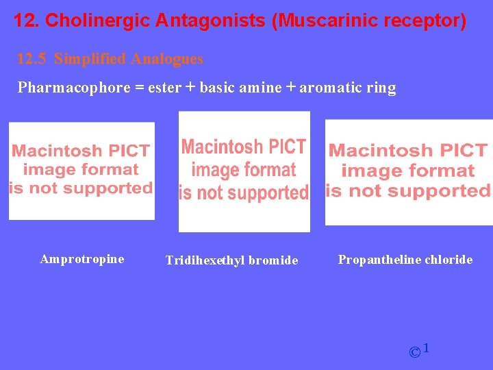 12. Cholinergic Antagonists (Muscarinic receptor) 12. 5 Simplified Analogues Pharmacophore = ester + basic