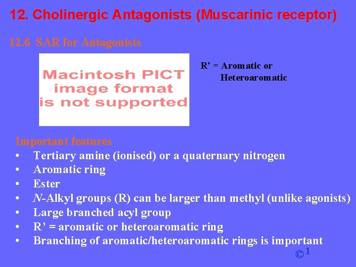 12. Cholinergic Antagonists (Muscarinic receptor) 12. 6 SAR for Antagonists R' = Aromatic or