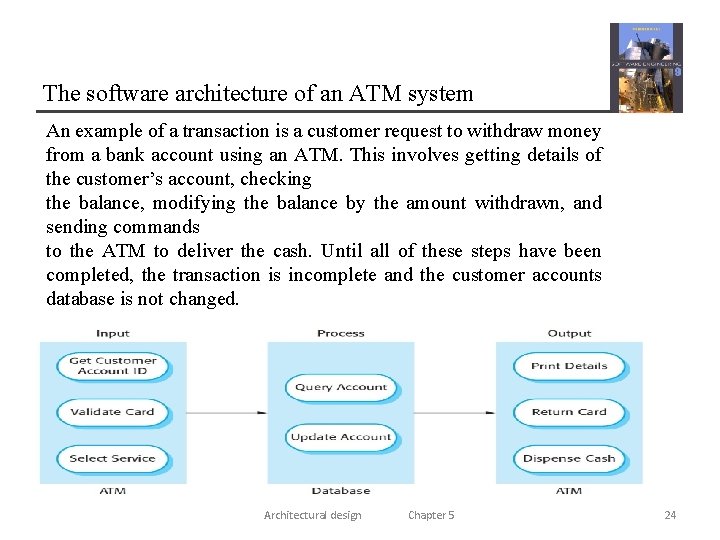 The software architecture of an ATM system An example of a transaction is a The software architecture of an ATM system An example of a transaction is a