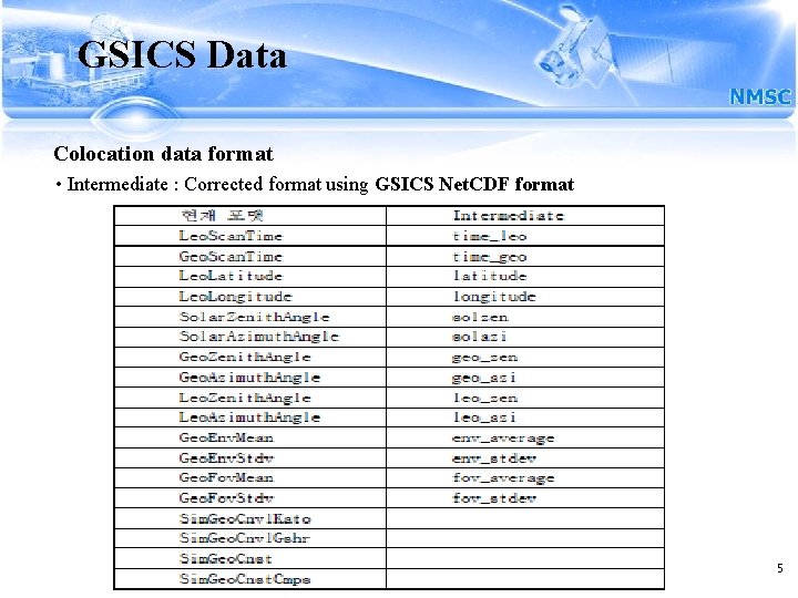 GSICS Data Colocation data format • Intermediate : Corrected format using GSICS Net. CDF