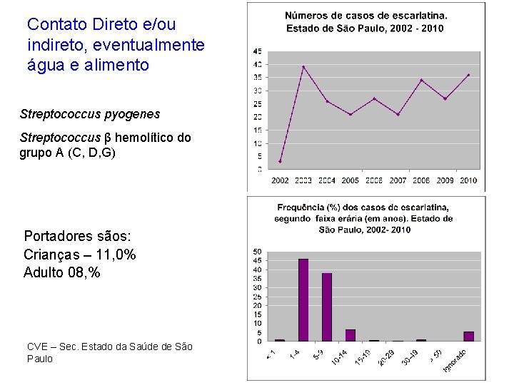 Contato Direto e/ou indireto, eventualmente água e alimento Streptococcus pyogenes Streptococcus β hemolítico do