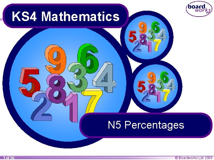 KS 4 Mathematics N 5 Percentages 1 of 56 © Boardworks Ltd 2005 KS 4 Mathematics N 5 Percentages 1 of 56 © Boardworks Ltd 2005
