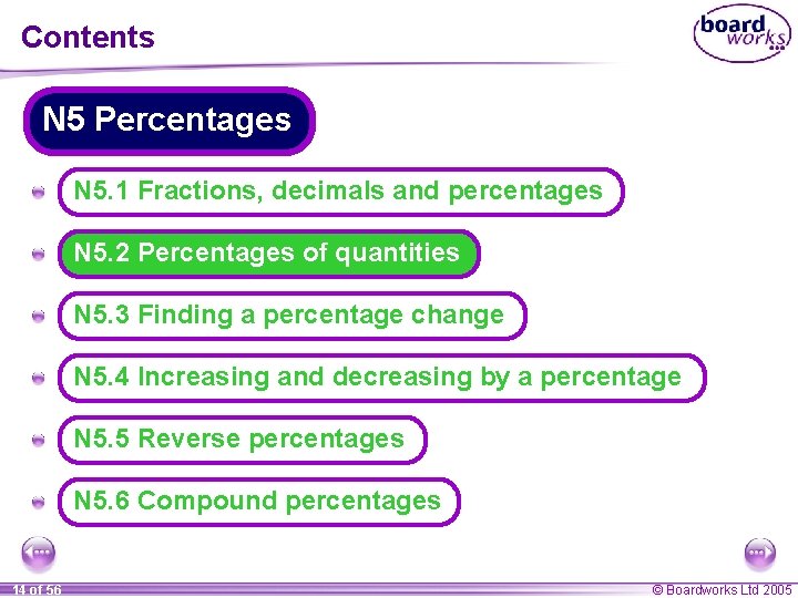 Contents N 5 Percentages A N 5. 1 Fractions, decimals and percentages A N Contents N 5 Percentages A N 5. 1 Fractions, decimals and percentages A N