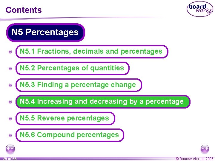 Contents N 5 Percentages A N 5. 1 Fractions, decimals and percentages A N Contents N 5 Percentages A N 5. 1 Fractions, decimals and percentages A N
