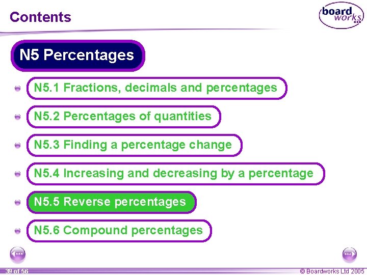 Contents N 5 Percentages A N 5. 1 Fractions, decimals and percentages A N Contents N 5 Percentages A N 5. 1 Fractions, decimals and percentages A N