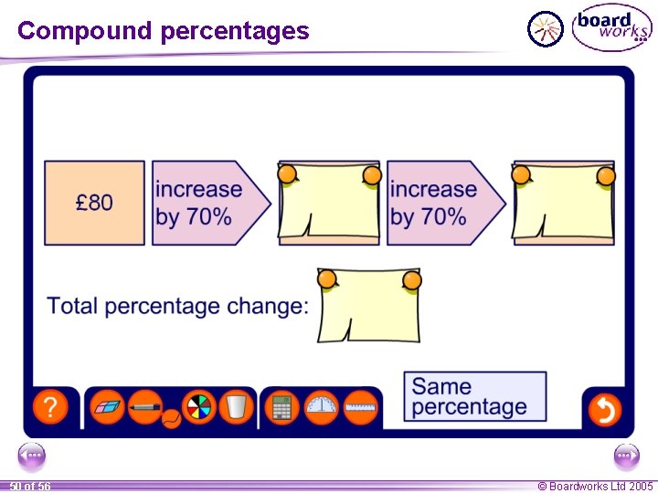 Compound percentages 50 of 56 © Boardworks Ltd 2005 Compound percentages 50 of 56 © Boardworks Ltd 2005