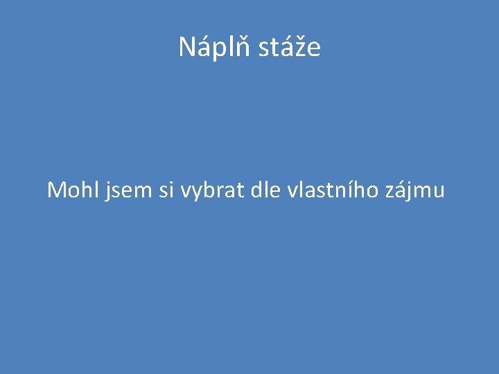 Náplň stáže Mohl jsem si vybrat dle vlastního zájmu 