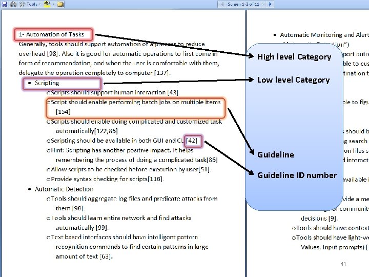 High level Category Low level Category Guideline ID number 41 