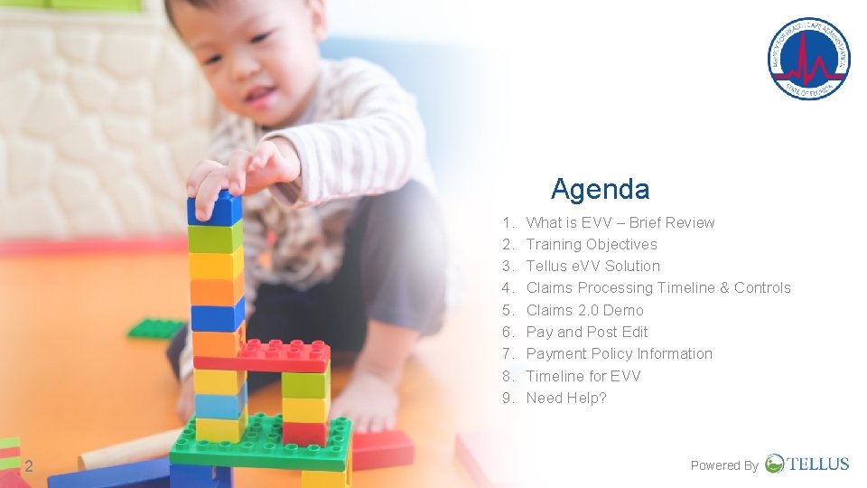 Agenda 1. 2. 3. 4. 5. 6. 7. 8. 9. 2 What is EVV Agenda 1. 2. 3. 4. 5. 6. 7. 8. 9. 2 What is EVV