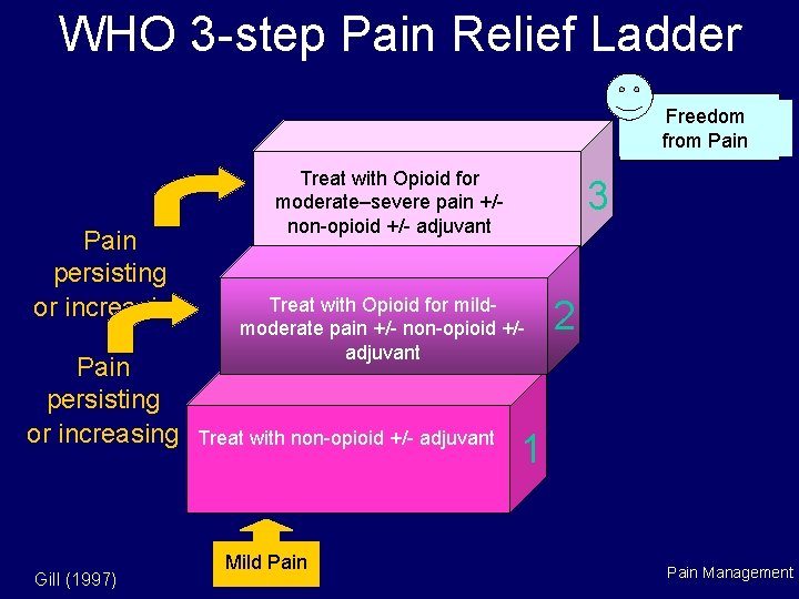 WHO 3 -step Pain Relief Ladder Freedom from Pain persisting or increasing Gill (1997)