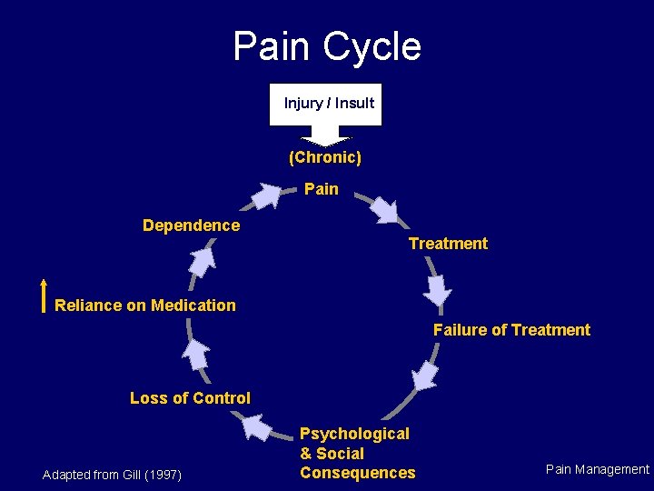 Pain Cycle Injury / Insult (Chronic) Pain Dependence Treatment Reliance on Medication Failure of