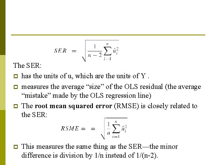 The SER: p has the units of u, which are the units of Y. The SER: p has the units of u, which are the units of Y.