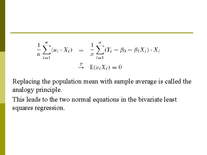 Replacing the population mean with sample average is called the analogy principle. This leads