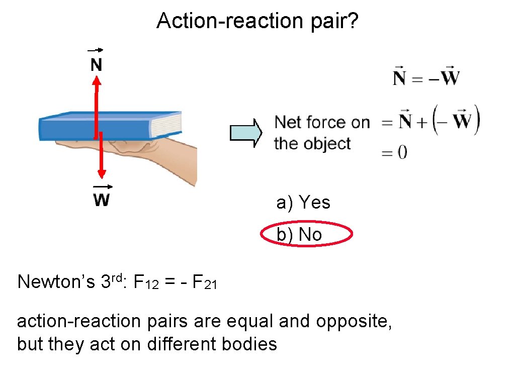 Action-reaction pair? a) Yes b) No Newton’s 3 rd: F 12 = - F