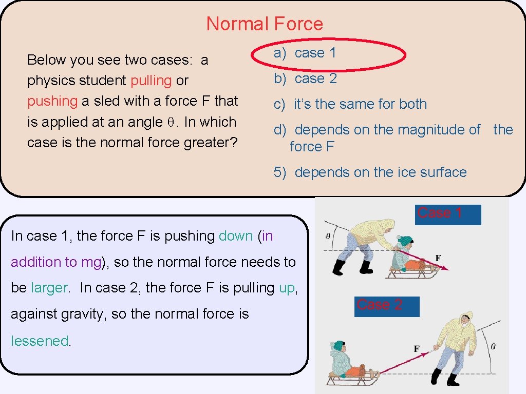 Normal Force Below you see two cases: a physics student pulling or pushing a