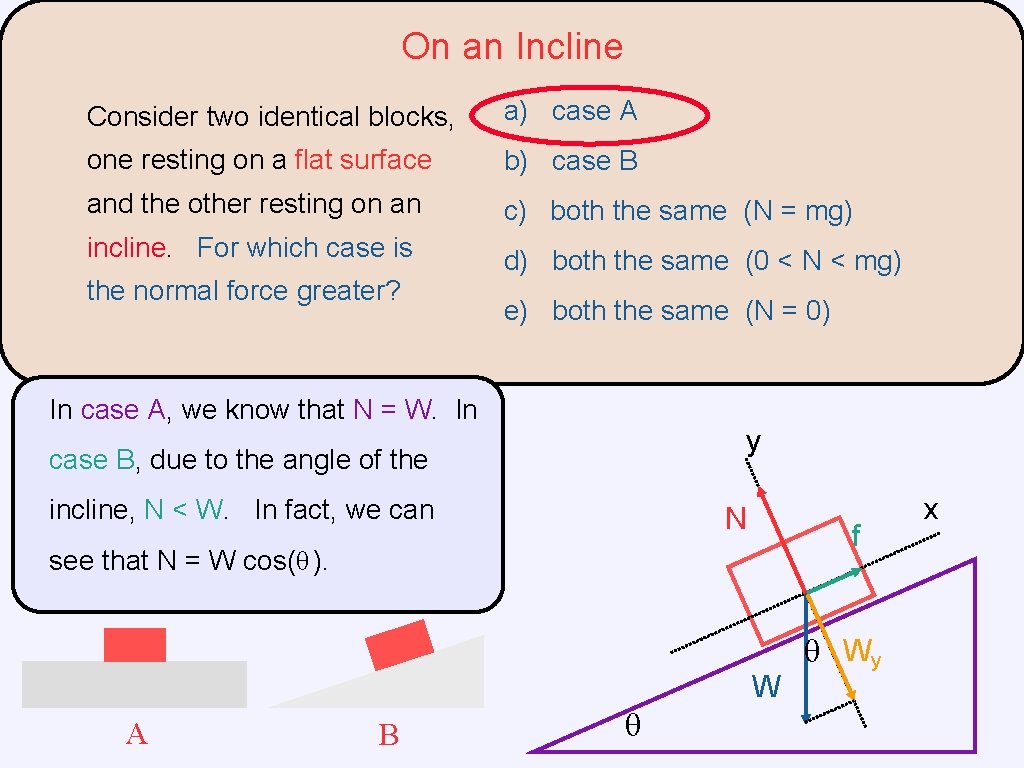 On an Incline Consider two identical blocks, a) case A one resting on a