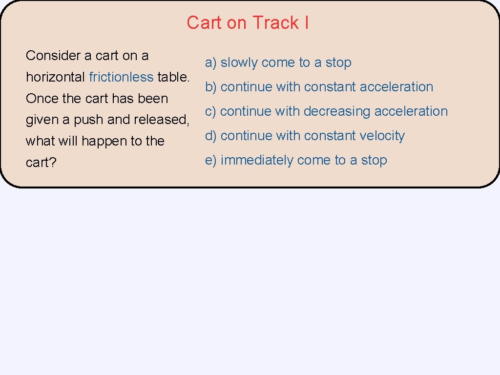 Cart on Track I Consider a cart on a horizontal frictionless table. Once the